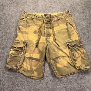 VTG Y2K Abercrombie Fitch Cargo Shorts Mens 33 Camo Button‎ Paratrooper Thrashed